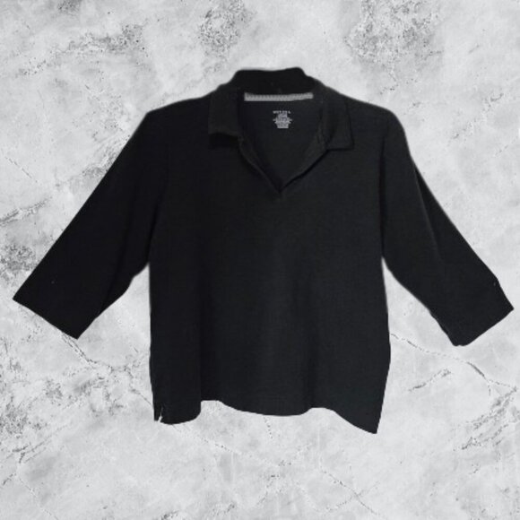 Merona Black Collared 3/4 Sleeve Women's Top - 16W/18W - Picture 1 of 6
